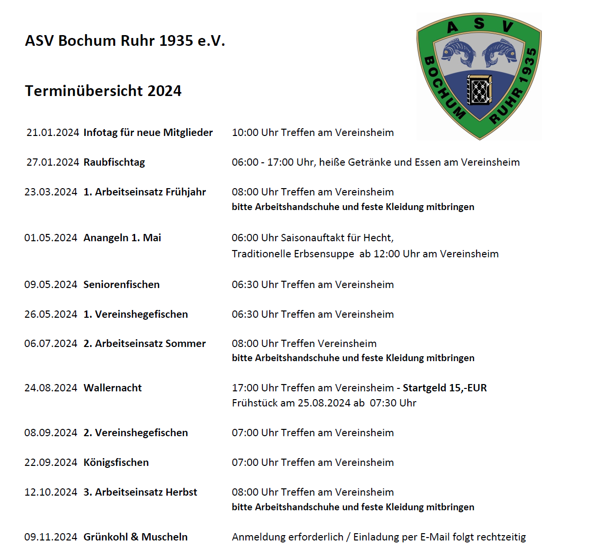 ASV Termine 2024 ASV BOCHUM RUHR